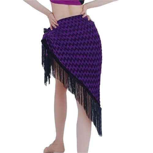 NRBMZYEN Vestido de danza latina para danza del vientre, bufanda de cadera, triángulo, borla, traje de práctica, top bloqueado, Púrpura, M