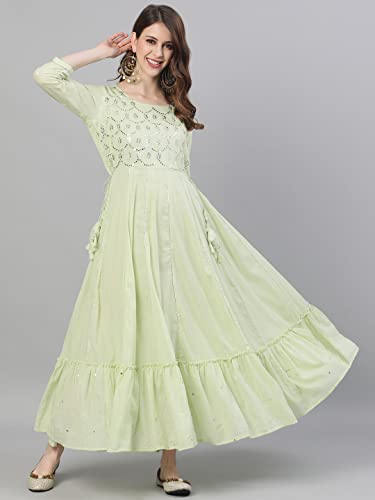 Image of Ishin Women's Cotton Regular Fit Anarkali Kurta