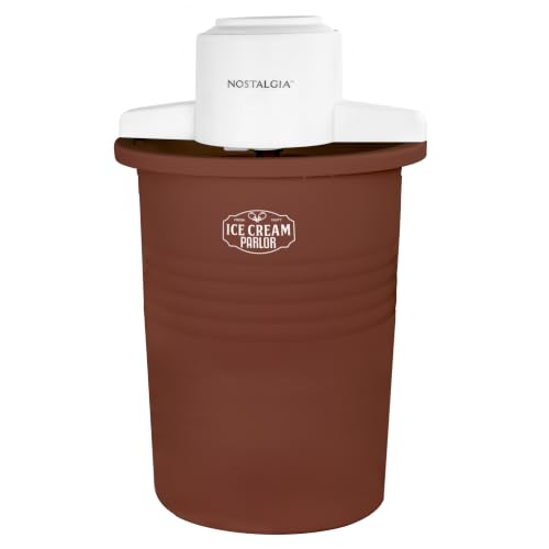 Image of Nostalgia Electric Ice Cream Maker - Parlor Style, Old Fashioned Soft Serve Ice Cream Machine Makes Frozen Yogurt or Gelato in Minutes - Fun Kitchen Appliance - White & Dark Bown - 6 Quart