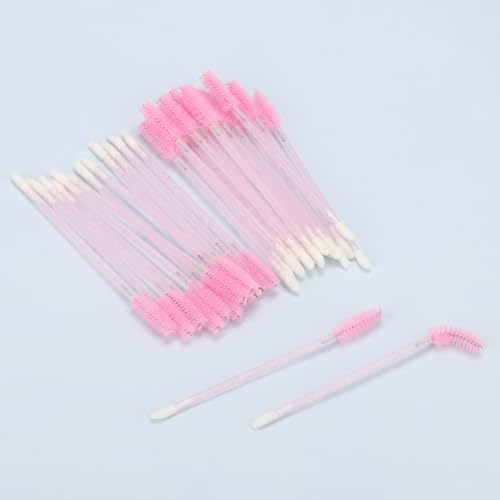 Image of 300 Pcs Disposable Mascara Wands Dual Ended Eyelash Brush Lip Brush, Pink Lipstick Applicator Eyebrow Spoolies Brush for Eyelash Extensions