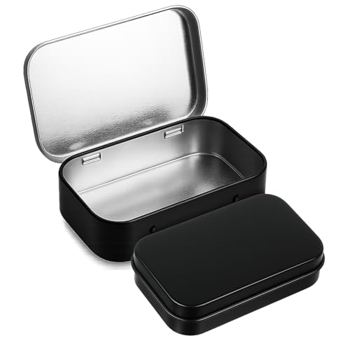 1 Pack Metal Rectangular Empty Tin Box Hinged Tins Tin Containers with Lid Mini Portable Small Storage Container Kit for Home Storage 3.74x2.36x0.82 Inch(Black)