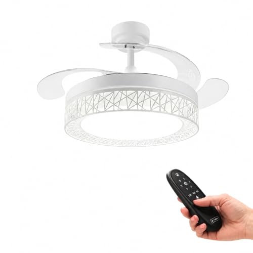 IluminaShop Ventilador de Techo con luz LED White Aqua ø107 Cm con Luz CCT Regulable y Control de Intensidad, Motor DC 30W+Luz 36W, Silencioso, 6 Velocidades, 4 Aspas Retráctiles