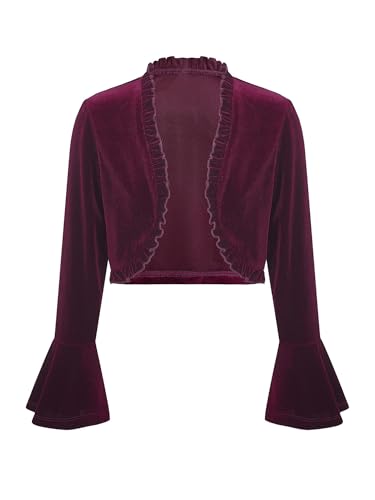 ACSUSS Kids Girls Velvet Cardigan Bolero Open Front Bell Long Sleeve Shrug Shawl Ruffle Cover Up for Evening Dress