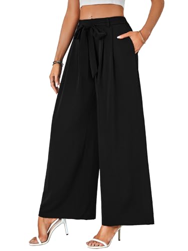 LYANER Women's Casual Loose Elastic Tie Knot Waist Wide Leg Pants Trousers with Pockets3