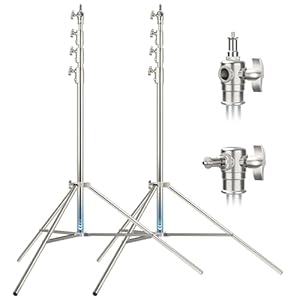 2 Pack Stainless Steel Photography Light Stand 13ft / 4m, Spring Cushioned Heavy Duty Tripod Stand with 1/4 to 3/8 Screw Adapter for Strobe, LED Video Light, Ring Light, Monolight, Softbox