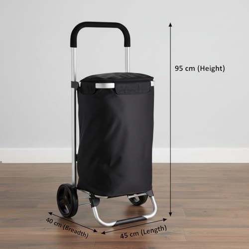 Image of KriShyam Premium Foldable Shopping Trolley Cart | Large Capacity Utility Cart with Wheels | Waterproof Storage Bag | Lightweight Portable Grocery (2 Super Wheel Black)