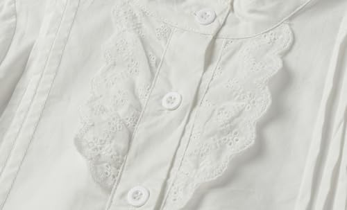 LittleSpring Girls White Button Down Uniform Shirts Long Sleeve Ruffle Blouse4
