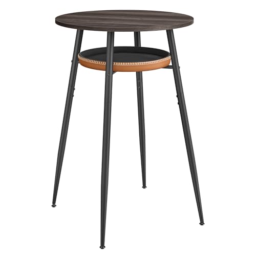 VASAGLE EKHO Colección - Mesa de Bar con Almacenaje, Mesa Alta Redonda, Piel Sintética con Costuras, Moderno de Siglo Medio, Cocina Barra Casera, Salón, Fácil Montaje, Marrón Ceniza y Marrón Caramelo