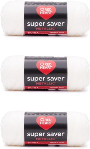 Image of Red Heart Super Saver Metallic White Yarn of 5oz /142g - Acrylic - 4 Medium (Worsted) - 255 Yards - Knitting /Crochet (Pack of 24)