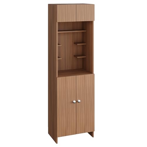 Image of FURNEASER Shivika Engineered Wood Pooja Mandir for Home | Modern Design Temple for Home & Office | Puja Stand Shelf | Prayer Cabinet Shelf (Exotic Teak)