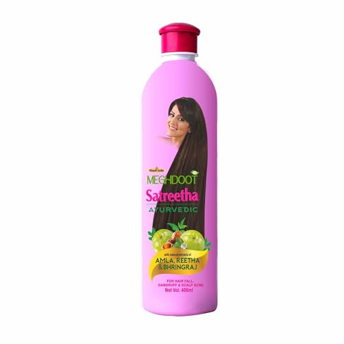 Meghdoot Ayurvedic Satreetha Shampoo Enriched With Extracts of Amla, Reetha and Bhringraj for Hair Fall Control, Dandruff Control, Scalp Acne, 400ml Each (Pack of 2)
