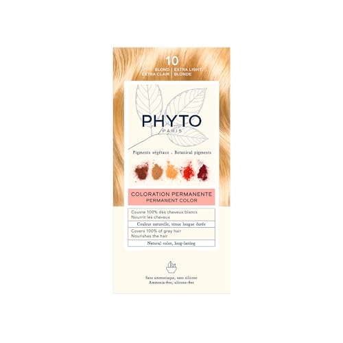 Phyto Paris - Coloration Cheveux Permanente 10 Blond Extra Clair - Couleur Blond Très Clair Lumineux et Intense - Sans Ammoniaque Enrichie en Pigments Végétaux - Kit Complet à Usage Unique
