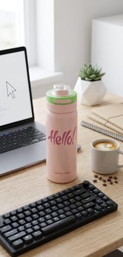 Image of Water Bottle with Straw Lid | Leakproof BPA Free Sipper Bottle for Girls and Boys | Reusable Drinking Bottle for School, Gym & Travel (600ml) (Pink)
