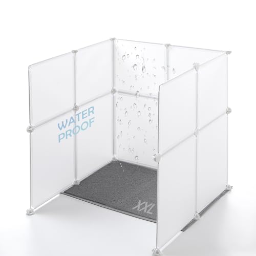 MEEXPAWS Cat Litter Box Enclosure Splash Guard XXL 27.9L 27.9W x 31.5H inch Light Weight Plastic Sheets with Cat Litter Mat Easy Clean (White)