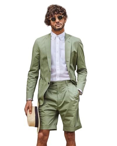 2 Pieces Shorts Suits for Men Slim Fit Single Breasted Mens Jacket Shorts Set for Casual Prom Summer Beach Wedding