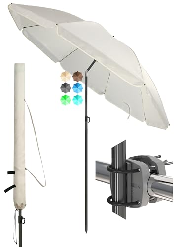 4smile Sonnenschirm Balkon SunnyJoy im 3er-Set - UPF 50+ Balkon Schirm 180 cm + Sonnenschirmhalter Balkongeländer SunnyEasy + Sonnenschirmhülle - Sonnenschutz Balkon, Sonnenschirm Strand, Beige