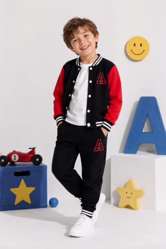 Image of Cakaner Boys Color Block Button Down Shirt and Jogger Pants Button Up Sweatsuits Sets (Size: 5-12T)