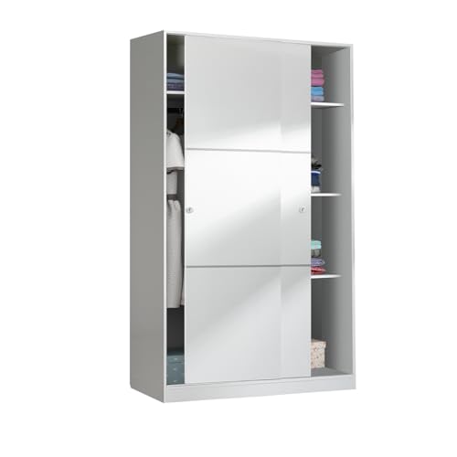 Direct Furniture Suppliers TOP - 2 Door Large Modern Bedroom Sliding Wardrobe (H: 200cm x W: 120cm x D: 50cm) (White/White)