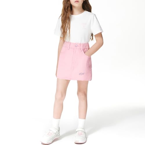 Image of ABALACOCO Jean Skirt for Girls 2Pack Denim Mini Skirt Shorts A-Line Kids Dress,Stretchy Waist Cotton Soft Button Wear 3-14T