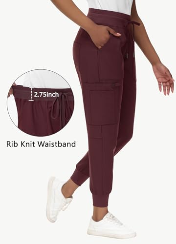 Image of MIVEI High Waisted Jogger Style Scrub Pants for Women - 8 Pockets Medical Bottoms Tapered Yoga Waistband Ribbed Ankle Cuffs
