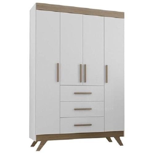 Roupeiro infantil 4 porta 3 gav Retrô Vitória Branco/wengue