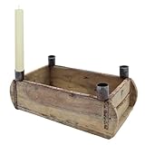 Adventsleuchter in Ziegelform für Stabkerzen - 30 x 15 cm - Holz Kerzenständer für Tafelkerzen - Vintage Deko Holzkiste Kerzenständer Weihnachten Advent Tischdeko Used Look