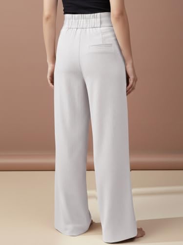 Image of GRECIILOOKS Trousers for Women High Waist | Wide Leg Trousers | Office Wear Pleated Korean Pants for Women's | Elegant Formal Pants