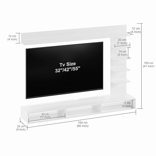 Image of FURNEASER Eplus Engineered Wood Wall Mount TV Unit /TV Stand /TV Cabinet /TV Entertainment Unit /Set Top Box Stand Showcase (Ideal for 50-55 Inch) (D.I.Y) (White)