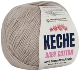 Keche Cotton Yarn, 60% Cotton 40% Acrylic Yarn, Soft Cotton Yarn for Crochet and Knitting, Amigurumi Yarn 1 Skein/Ball 1.76 Oz (50g) / 180 Yrds (165m) - Sand