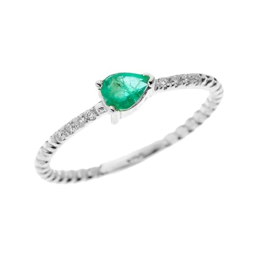 Delicado anillo solitario para mujer en forma de pera con oro blanco de 9 quilates, esmeralda creada en laboratorio y diseño de cuerda de diamantes, compromiso/propuesta/pila