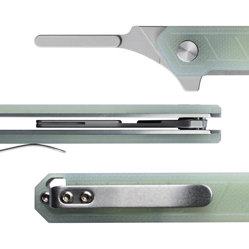 Image of OLITANS G046 Mecha Mini Slim Folding Scalpel with 5pcs #24 and 5pcs #60 G10 Handle with Liner Lock, Utility EDC Pocket Knife with Back Clip(Jade Color)