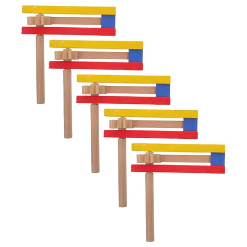 BESTonZON 5Pcs Wooden Spinning Rattle Traditional Noise Maker for Parties Sports Events and Birthdays Effortless Play Durable Wood Construction Sound