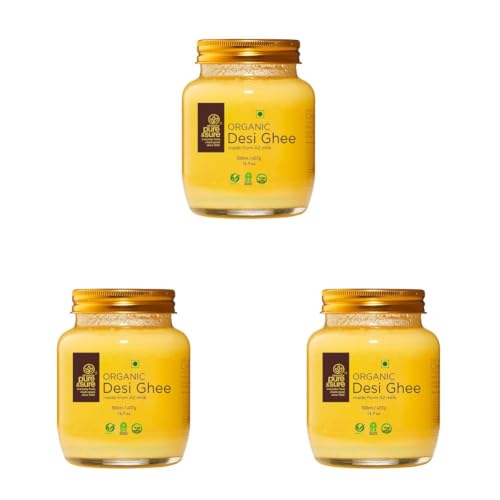 Image of Pure & Sure Organic A2 Desi Ghee 500 ML | 100% Pure Cow Ghee | Made by Traditional Bilona Method | Curd-Churned | Natural Immunity Booster & Other Benifits (Glass Jar) (Pack of 3)