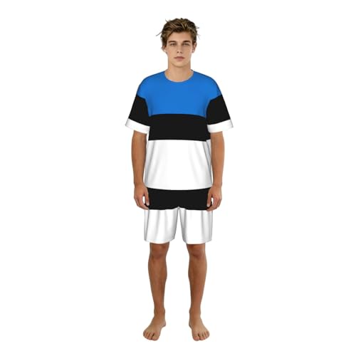 Pyjama court drapeau Estonie en coton léger pour homme et femme