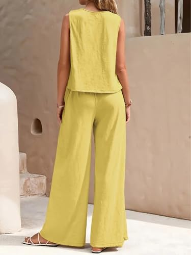 Image of ALL YOURS Women's 2 Piece Outfit Loose Tank Top and Wide Leg Pants Sets|co-ord set for women cord set for women lounge wear set for women coords set for women wear