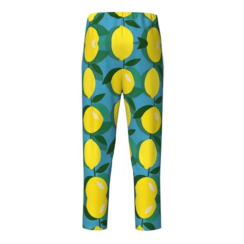 Pajama Pants Pajama Bottoms with Elastic Waistband Sleepwear Lounge Pants, Fruits Lemon Green Leaves2