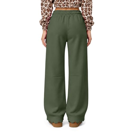 Womens Wide Leg Sweatpants Baggy Scalloped Drawstring Sweatpants Pants - image 8