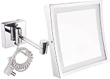 Espejo de maquillaje Espejo de afeitar de maquillaje de 8 pulgadas Espejos montados en la pared Espejo de baño con luz LED for tocador de hotel con superficie de aumento cuadrada extensible ajustable