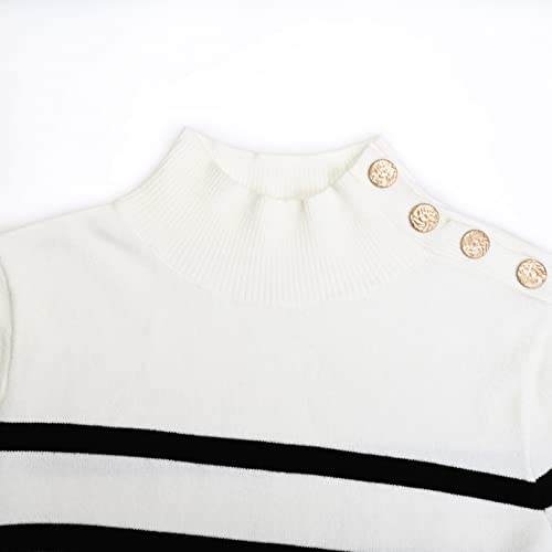 Bhome Maternity Sweater Turtleneck Stripes Long Sleeve Knit Sweater Loose Pregnant Pullover Top With Buttons White L #TOP4