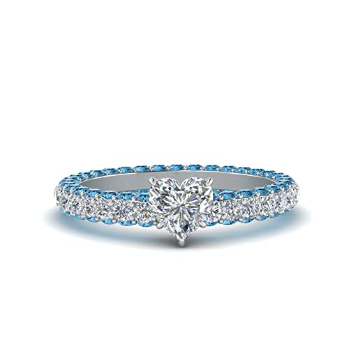 Image of 55Carat Choose Your Gemstone Eternity Ring Sterling Silver Heart Shape Side Stone Engagement Rings Affordable for your Girlfriend, Wife, Wedding Partner US Size 4 TO 12
