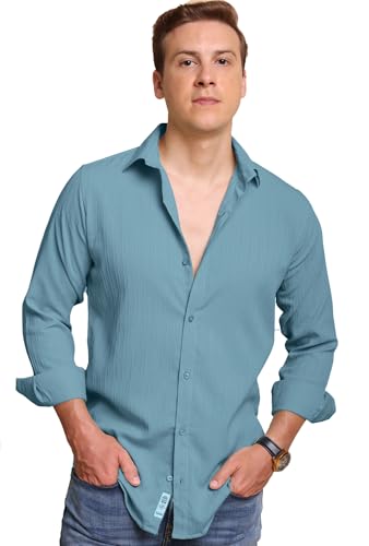 Image of FILO HEVIS Men's Casual Button Down Popcorn Shirts Stylish Long Sleeve Linen Textured Beach Summer Shirt