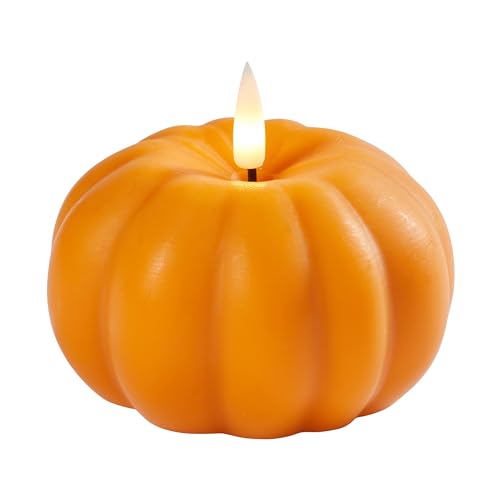 Lights4fun TruGlow® Halloween Pumpkin LED Flameless Pillar Candle Battery Operated Real Orange Wax with Timer and Remote Control Indoor Use - Image 5