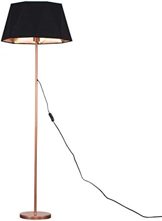 Modern Standard Floor Lamp in a Copper Metal Finish with a Black/Copper Geometric Shade