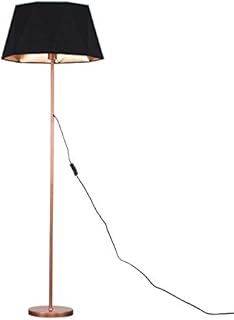 Modern Standard Floor Lamp in a Copper Metal Finish with a Black/Copper Geometric Shade