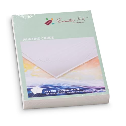 Encaustic Art The Original Malkarten A5 | 100 Blatt | Glattes Enkaustikpapier | DIN A5 Format für Enkaustik-Stift, Maleisen & Pastellkreide |Weiße Bastelpapier für Anfänger und Profis | 300gsm