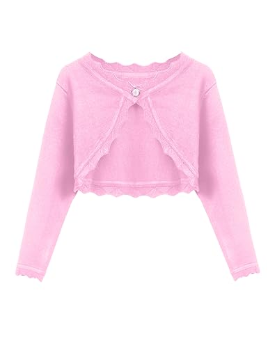 Image of Arshiner Girls Open Front Bolero Shrug Kids Long Sleeve Cropped Elegant Cardigan Knit Sweater