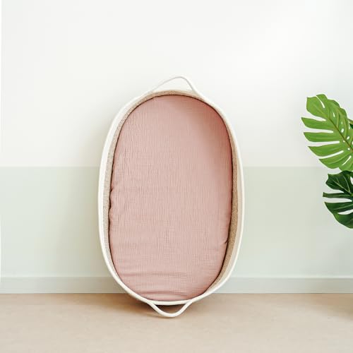 Image of MairMore Muslin Bassinet Sheets for Babies - Soft & Breathable 100% Cotton Fitted Sheets for Oval, Rectangle, Hourglass Bassinet Mattress Pads, 2-Pack (Ivory & Pink)