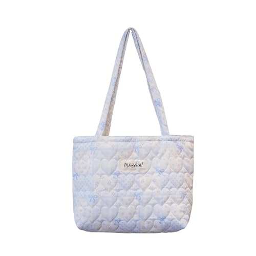 Image of Floral Quilted Cotton Shoulder Bag for Women Daily Use Medium Size Handbag Large Capacity Thickened Design Tote