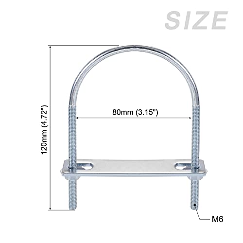 Image of METALLIXITY U Bolts 2 Sets (M6x80x120mm), Round U Bolt Steel with Accessories - for Construction, Pipe