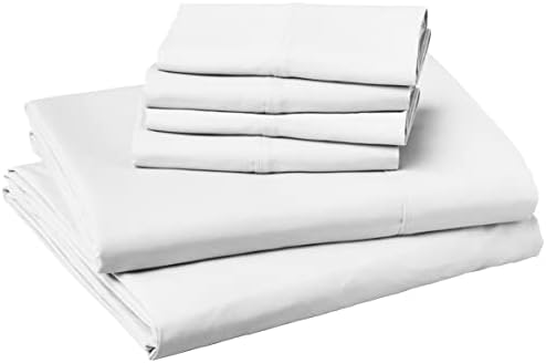 Amazon Basics Lightweight Super Soft Easy Care Microfiber 6 Piece Bed Sheet Set with Four Pillowcases - Full, Solid, Bright White